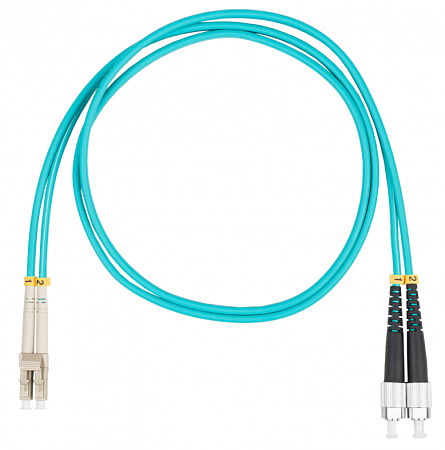 Шнур оптический коммутационный (патч-корд), LC-FC, дуплекс (duplex) OM3, нг(А)-HF, бирюзовый, 2,0 м