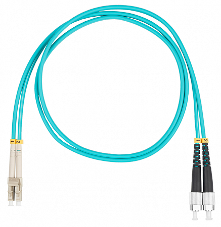 Шнур оптический коммутационный (патч-корд), LC-FC, дуплекс (duplex) OM3, нг(А)-HF, бирюзовый, 0,5 м