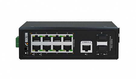 Roxton MNS-1008F2S Управляемый сетевой коммутатор с 8 портами 10/100/1000 Мбит/с, 2х1000 Мбит/c SFP портами. Возможность установки в 19” телекоммуникационную стойку на DIN рейку.