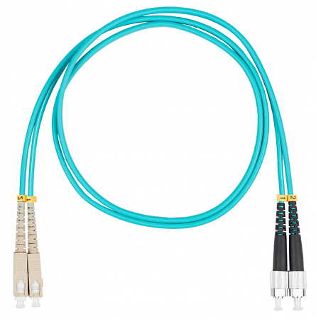 Шнур оптический коммутационный (патч-корд), SC-FC, дуплекс (duplex) OM3, нг(А)-HF, бирюзовый, 1,0 м