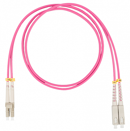 Шнур оптический коммутационный (патч-корд), LC-SC, дуплекс (duplex) OM4, нг(А)-HF, маджента, 5,0 м