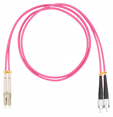 Шнур оптический коммутационный (патч-корд), LC-FC, дуплекс (duplex) OM4, нг(А)-HF, маджента, 5,0 м