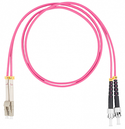 Шнур оптический коммутационный (патч-корд), LC-ST, дуплекс (duplex) OM4, нг(А)-HF, маджента, 1,5 м