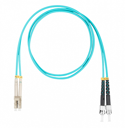 Шнур оптический коммутационный (патч-корд), LC-ST, дуплекс (duplex) OM3, нг(А)-HF, бирюзовый, 10 м